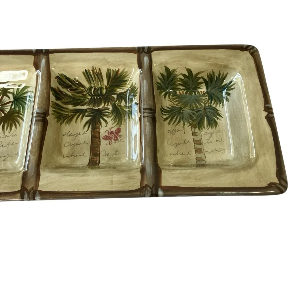 Tabletops Unlimited Bora Bora‎ 4 Section Snacks Tray Palm Tree Hand Painted